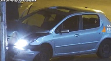 Cámaras de Seguridad de San Fernando captan choque de un automóvil con pedido de captura