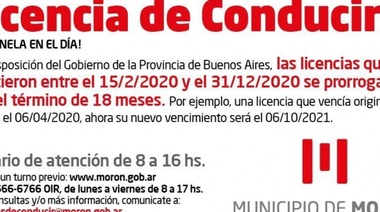 Se extendió el plazo del vencimiento de las Licencias de Conducir