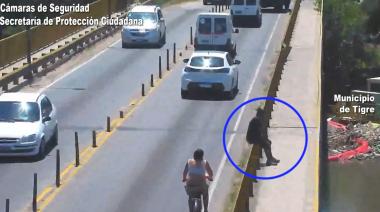 Una mujer se tiró al río en Troncos del Talar y puso en peligro su vida: la imprudencia quedó registrada por las cámaras del COT
